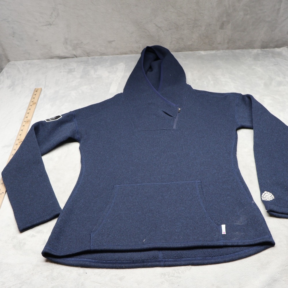 Stio Hoodie Womens‎ Large Blue Knit Fleece Pullover Athletic Sweatshirt LOGO